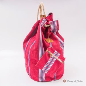 Sacca mare rosa con righe blu Calabrese 1924 100% Cottone