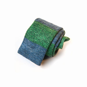 Cravate en tricot Calabrese 1924  bleu et verte en lin et soie