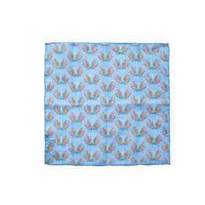 Pochette bleue à motifs hippocampes Calabrese 1924 en lin roulottée main