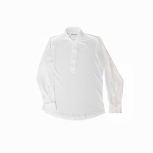 Polo chemise en coton et lin stretch blanc slim fit